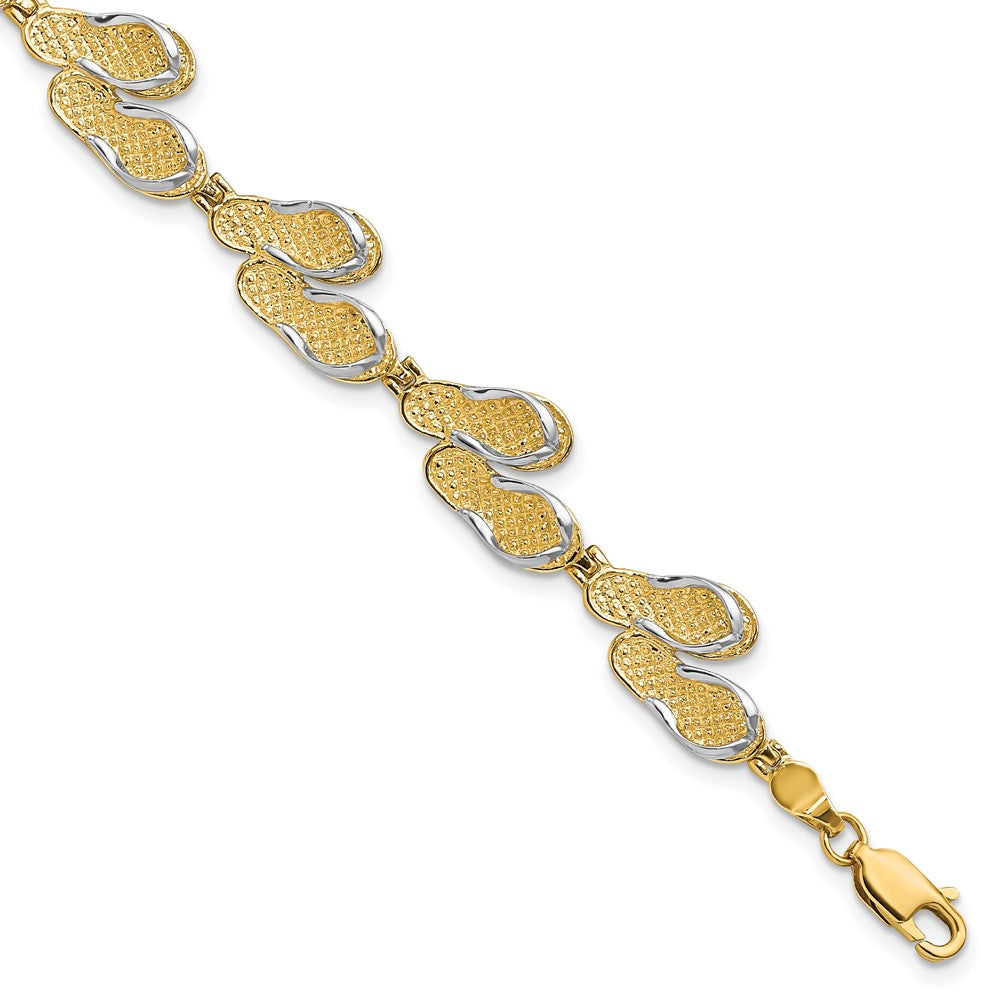 14k Yellow & Rhodium 11.3 mm Flip Flops Bracelet (10.92 grams)