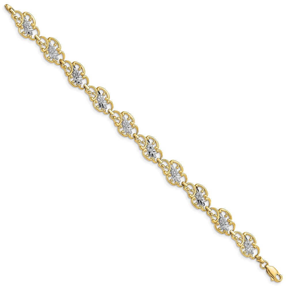 14k Yellow & Rhodium 10.1 mm Diamond-Cut Fancy Bracelet (5.62 grams)