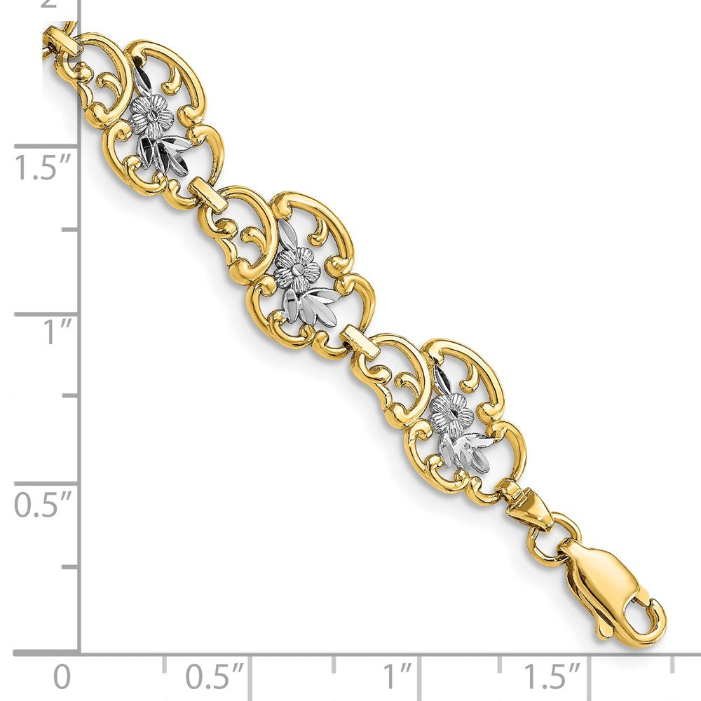 14k Yellow & Rhodium 10.1 mm Diamond-Cut Fancy Bracelet (5.62 grams)