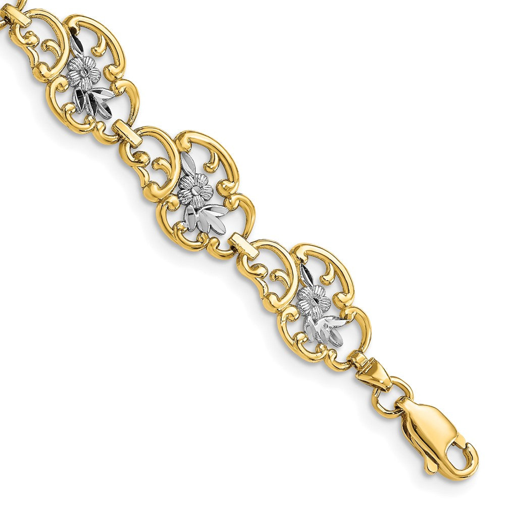 14k Yellow & Rhodium 10.1 mm Diamond-Cut Fancy Bracelet (5.62 grams)