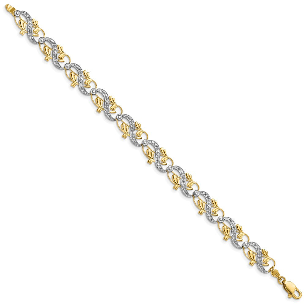 14k Yellow & Rhodium 9.7 mm Diamond-Cut Fancy Link Bracelet (7.61 grams)