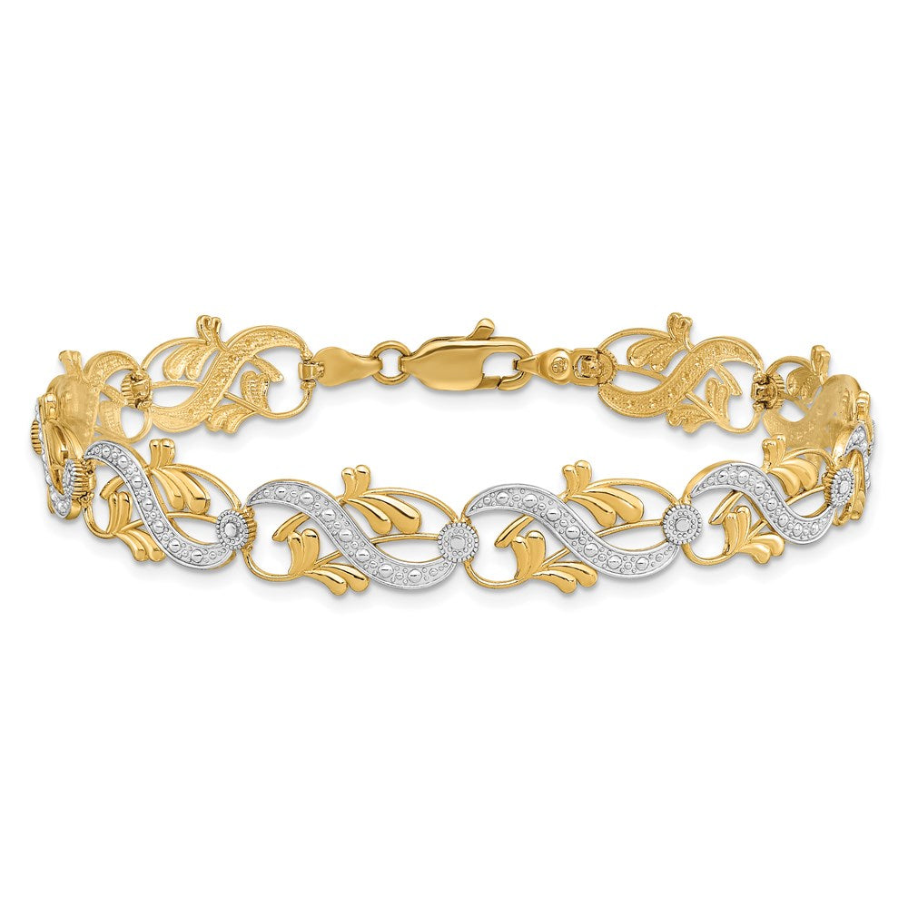 14k Yellow & Rhodium 9.7 mm Diamond-Cut Fancy Link Bracelet (7.61 grams)