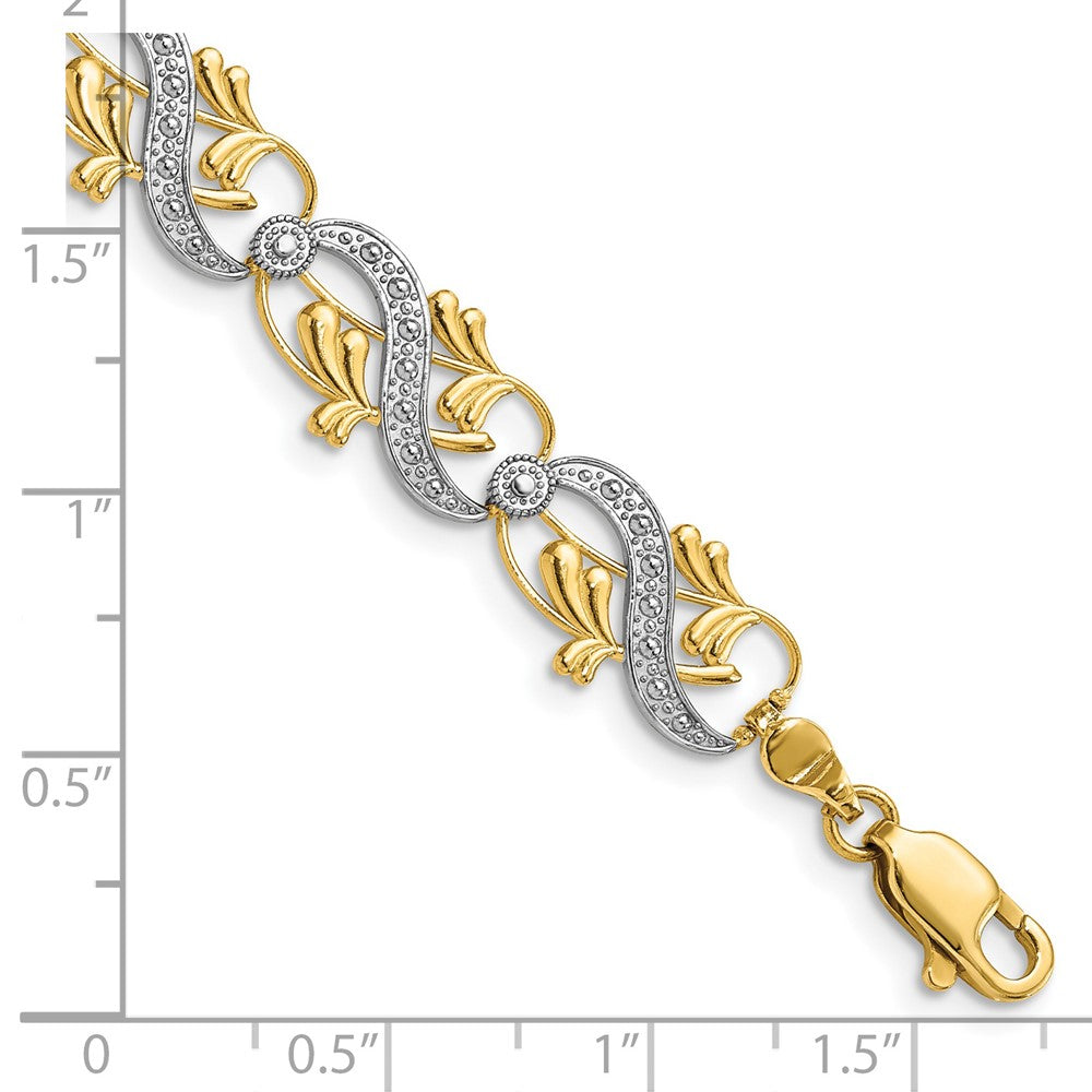 14k Yellow & Rhodium 9.7 mm Diamond-Cut Fancy Link Bracelet (7.61 grams)