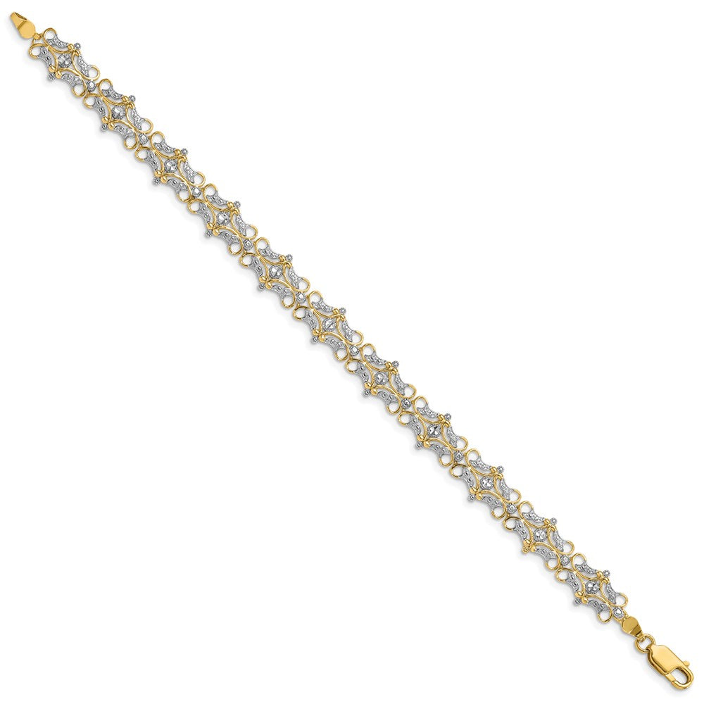 14k Yellow & Rhodium 8.9 mm Diamond-Cut Fancy Bracelet (6.56 grams)