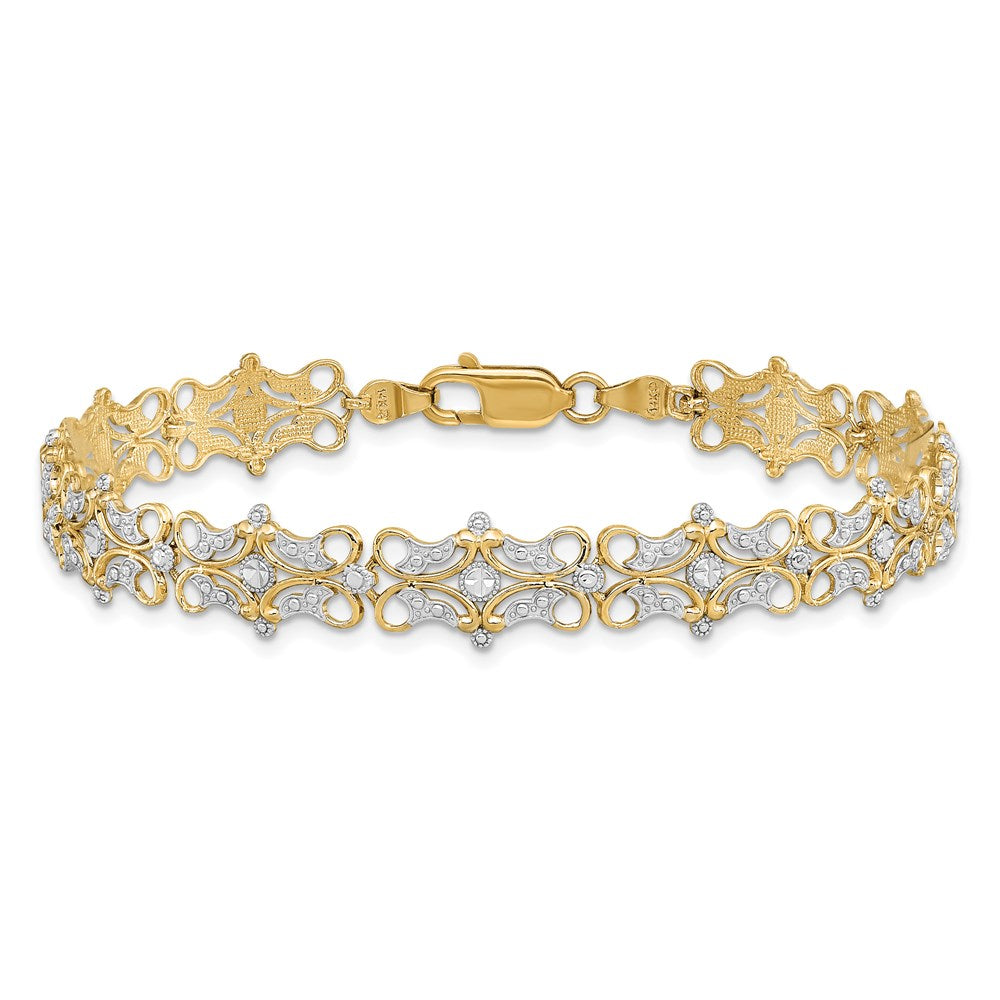 14k Yellow & Rhodium 8.9 mm Diamond-Cut Fancy Bracelet (6.56 grams)