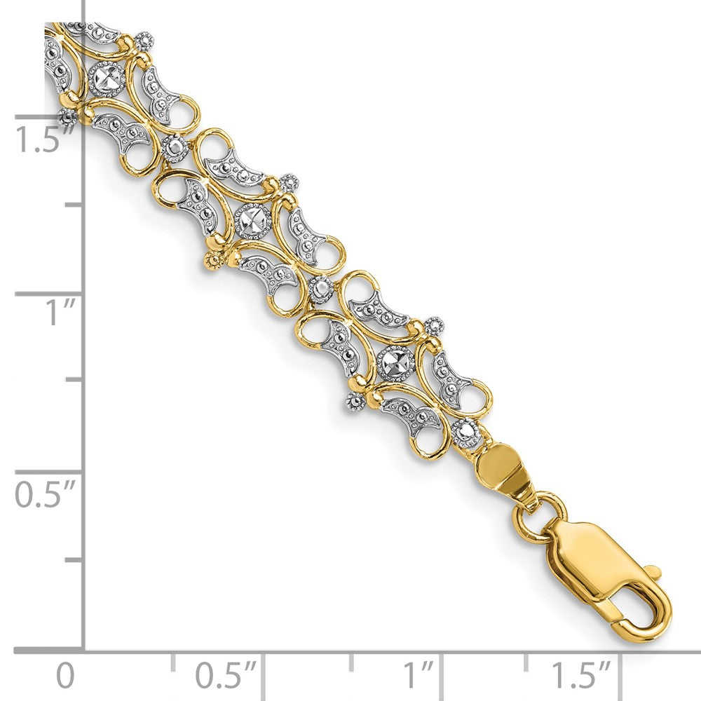 14k Yellow & Rhodium 8.9 mm Diamond-Cut Fancy Bracelet (6.56 grams)