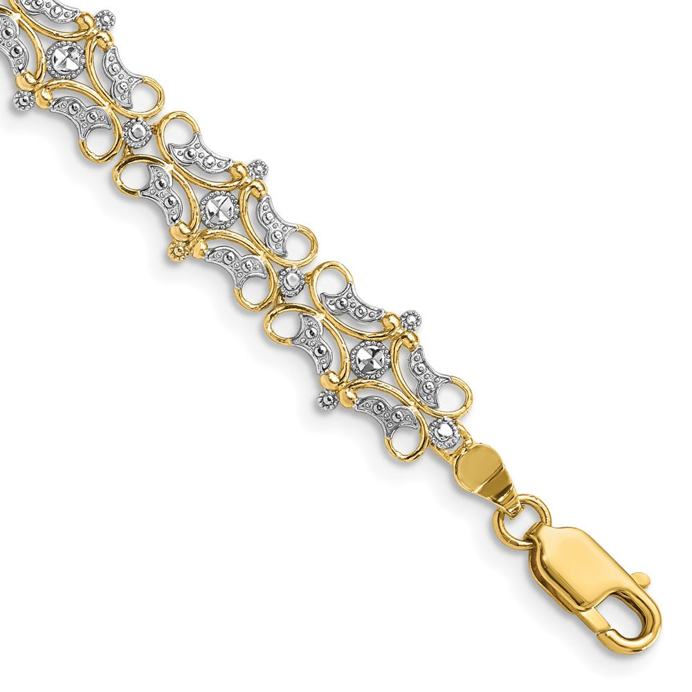 14k Yellow & Rhodium 8.9 mm Diamond-Cut Fancy Bracelet (6.56 grams)