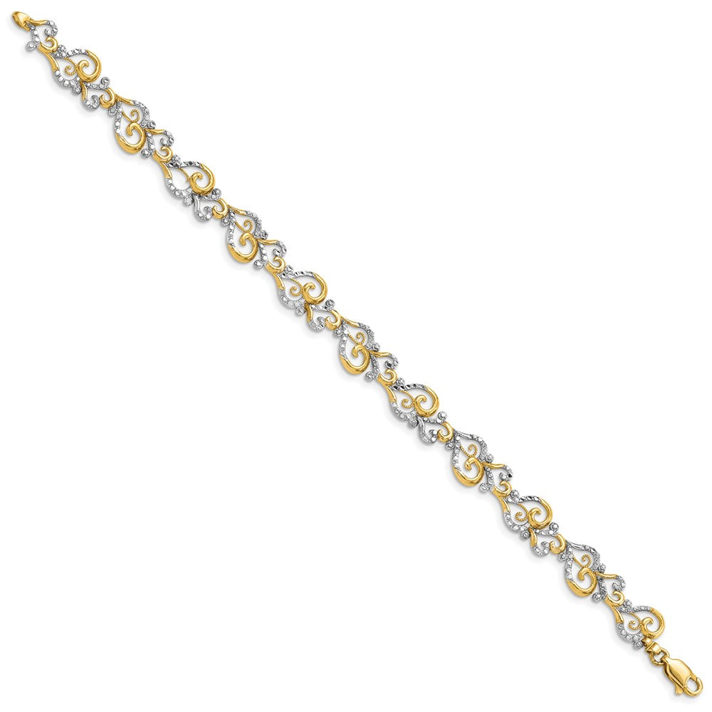 14k Yellow & Rhodium 8.8 mm Diamond-Cut Fancy Link Bracelet (6.32 grams)