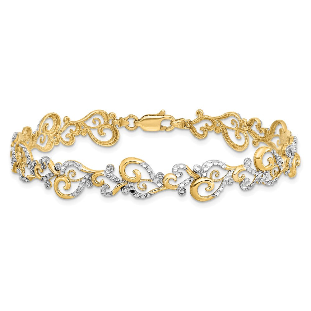 14k Yellow & Rhodium 8.8 mm Diamond-Cut Fancy Link Bracelet (6.32 grams)