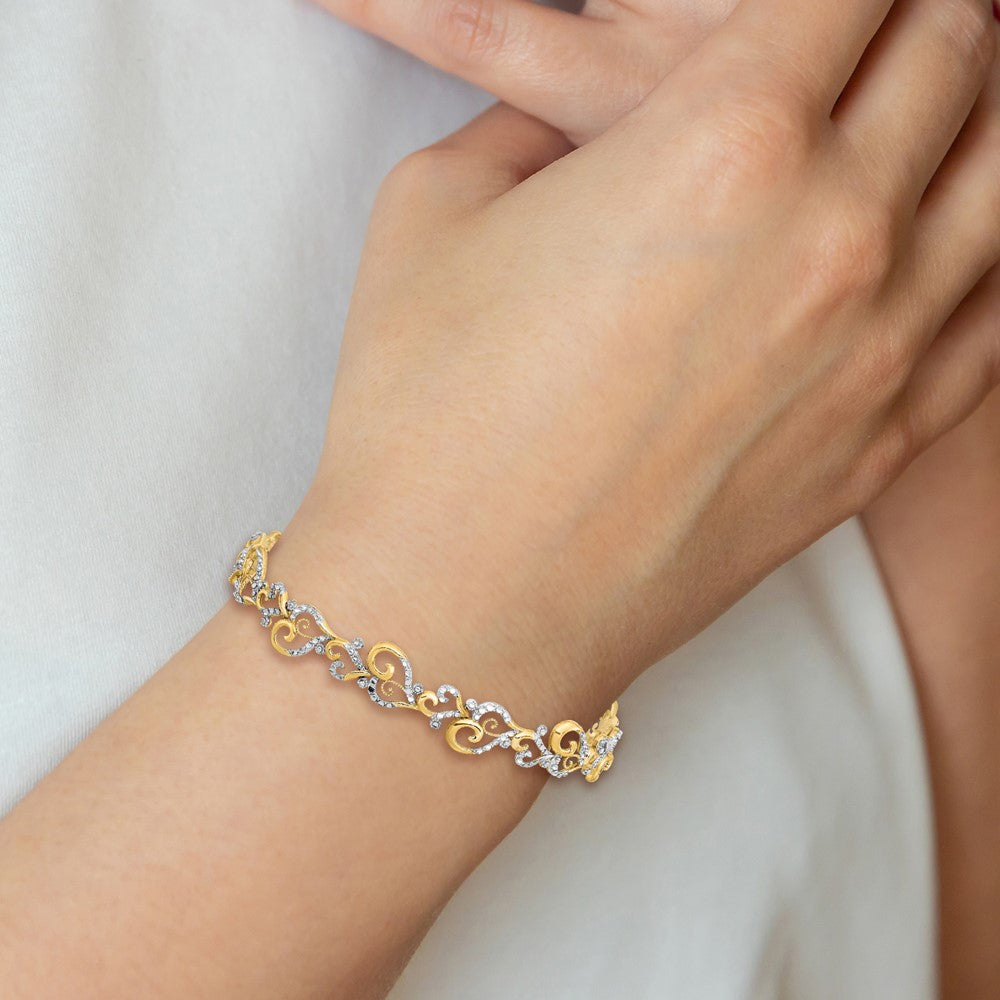 14k Yellow & Rhodium 8.8 mm Diamond-Cut Fancy Link Bracelet (6.32 grams)