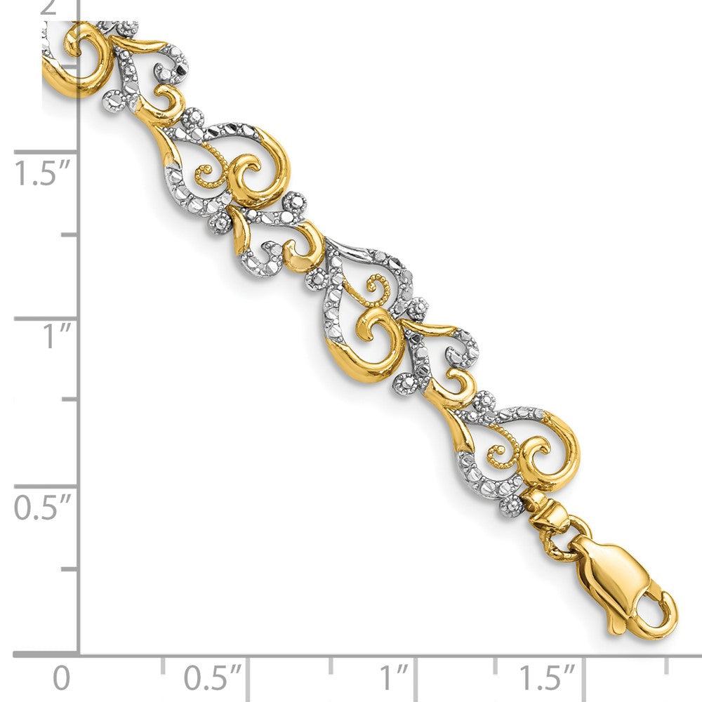 14k Yellow & Rhodium 8.8 mm Diamond-Cut Fancy Link Bracelet (6.32 grams)