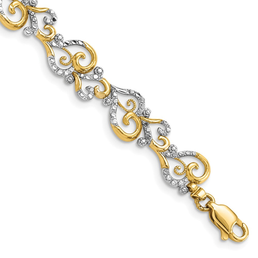 14k Yellow & Rhodium 8.8 mm Diamond-Cut Fancy Link Bracelet (6.32 grams)