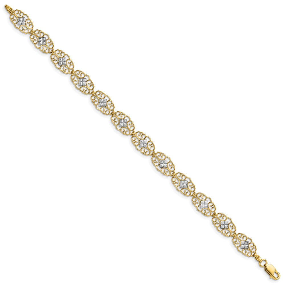 14k Yellow & Rhodium 8.3 mm Diamond-Cut Fancy Bracelet (4.53 grams)
