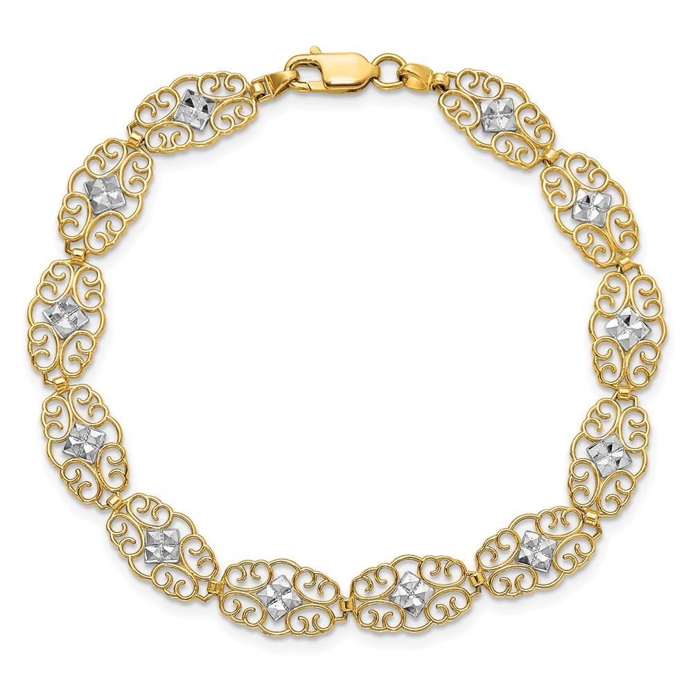 14k Yellow & Rhodium 8.3 mm Diamond-Cut Fancy Bracelet (4.53 grams)