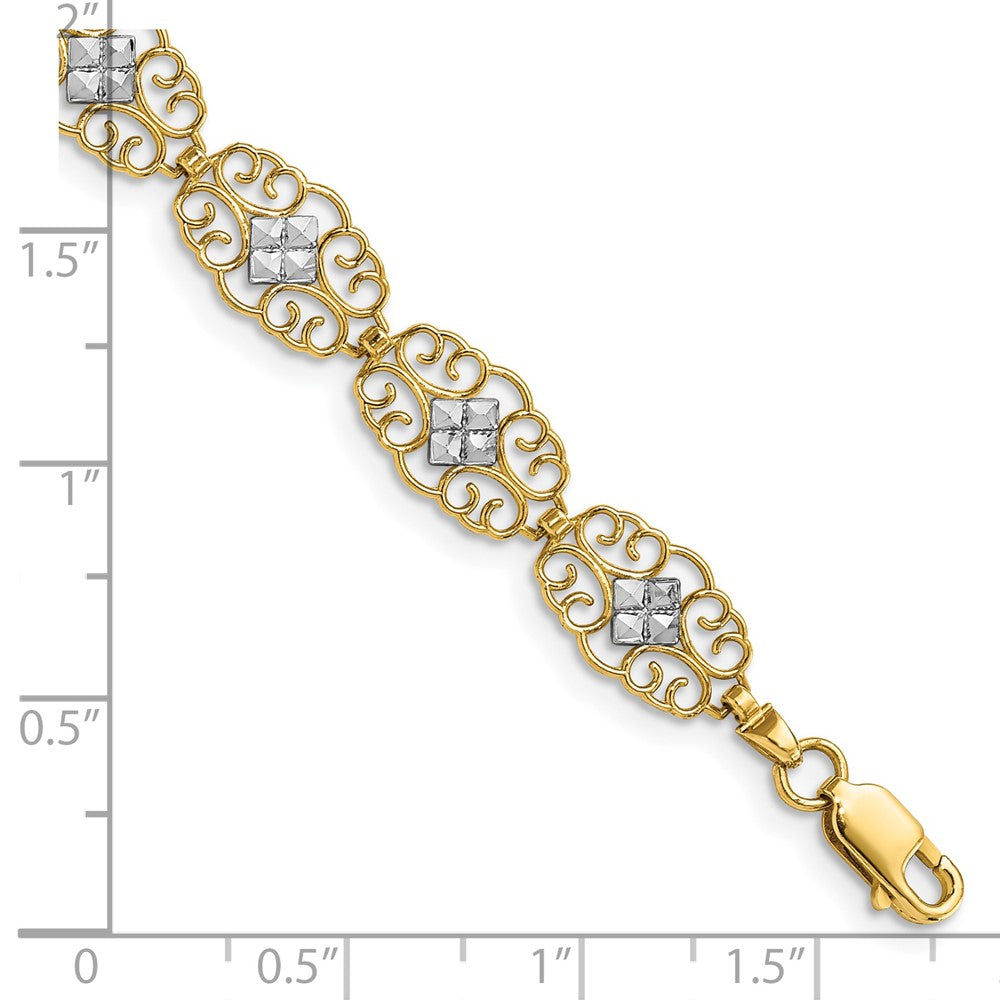 14k Yellow & Rhodium 8.3 mm Diamond-Cut Fancy Bracelet (4.53 grams)