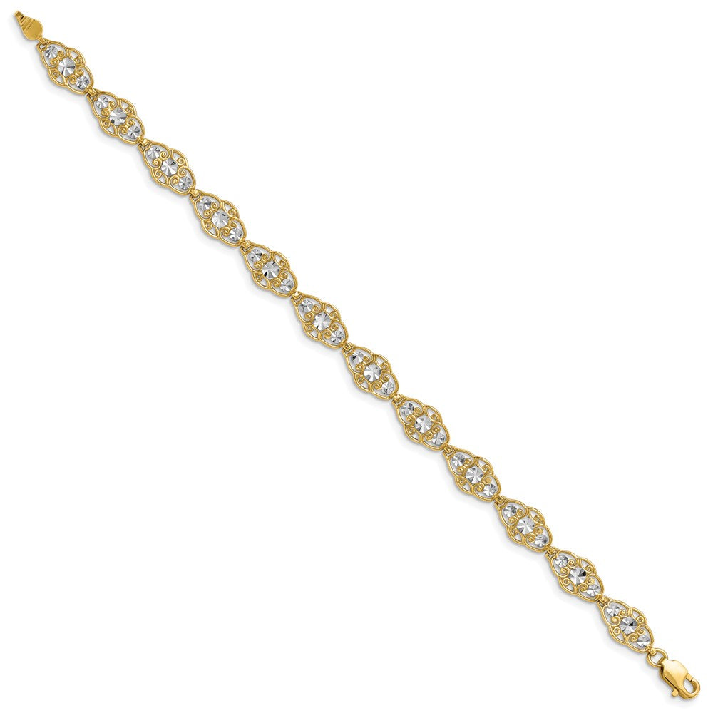 14k Yellow & Rhodium 7 mm Diamond-Cut Fancy Bracelet (5.75 grams)