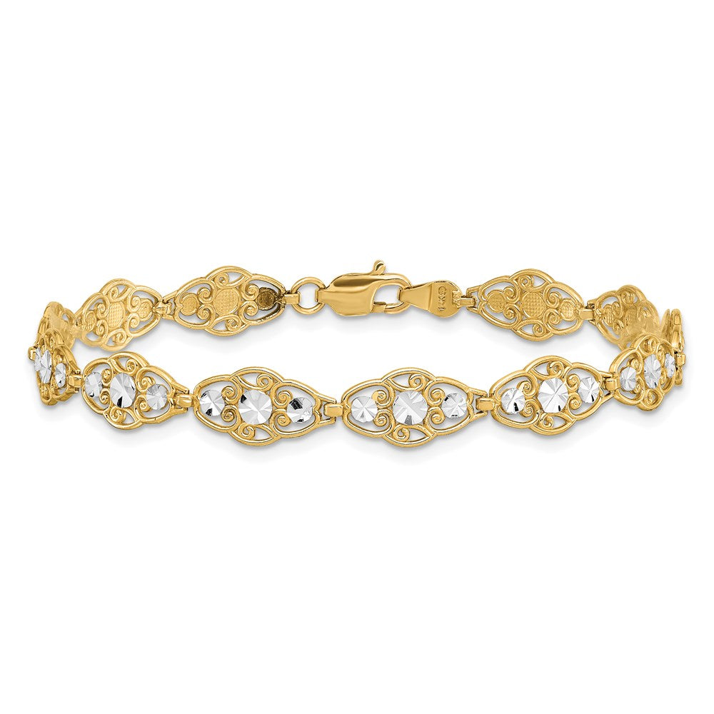 14k Yellow & Rhodium 7 mm Diamond-Cut Fancy Bracelet (5.75 grams)