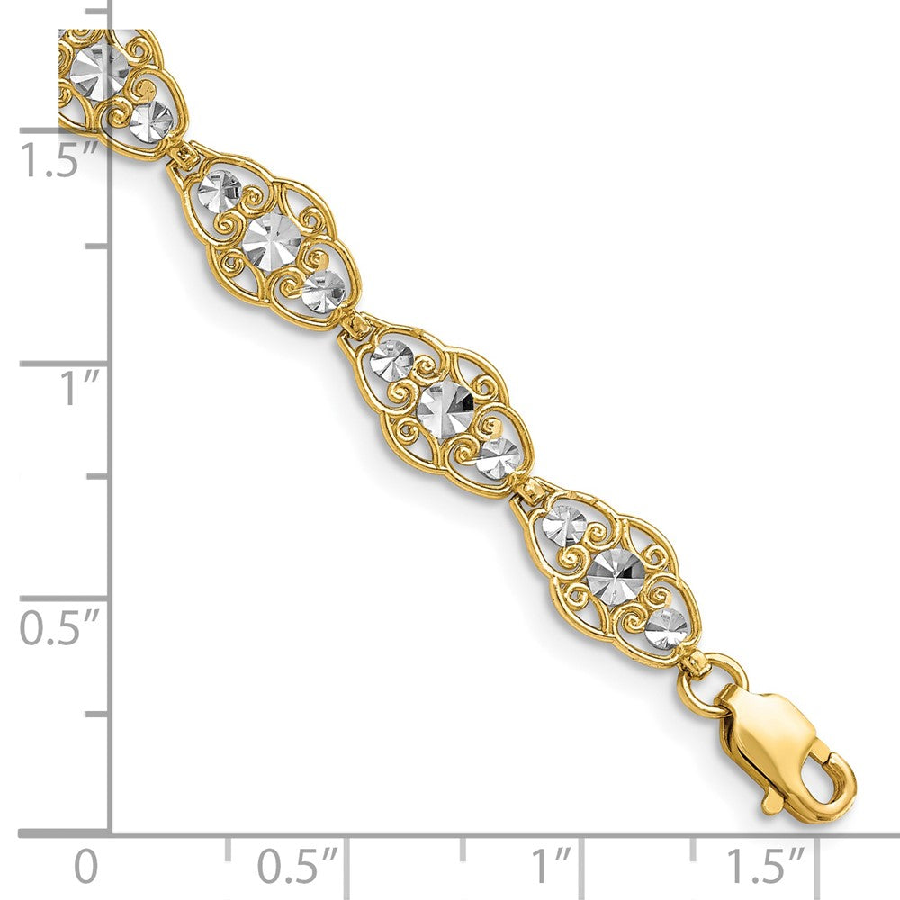 14k Yellow & Rhodium 7 mm Diamond-Cut Fancy Bracelet (5.75 grams)