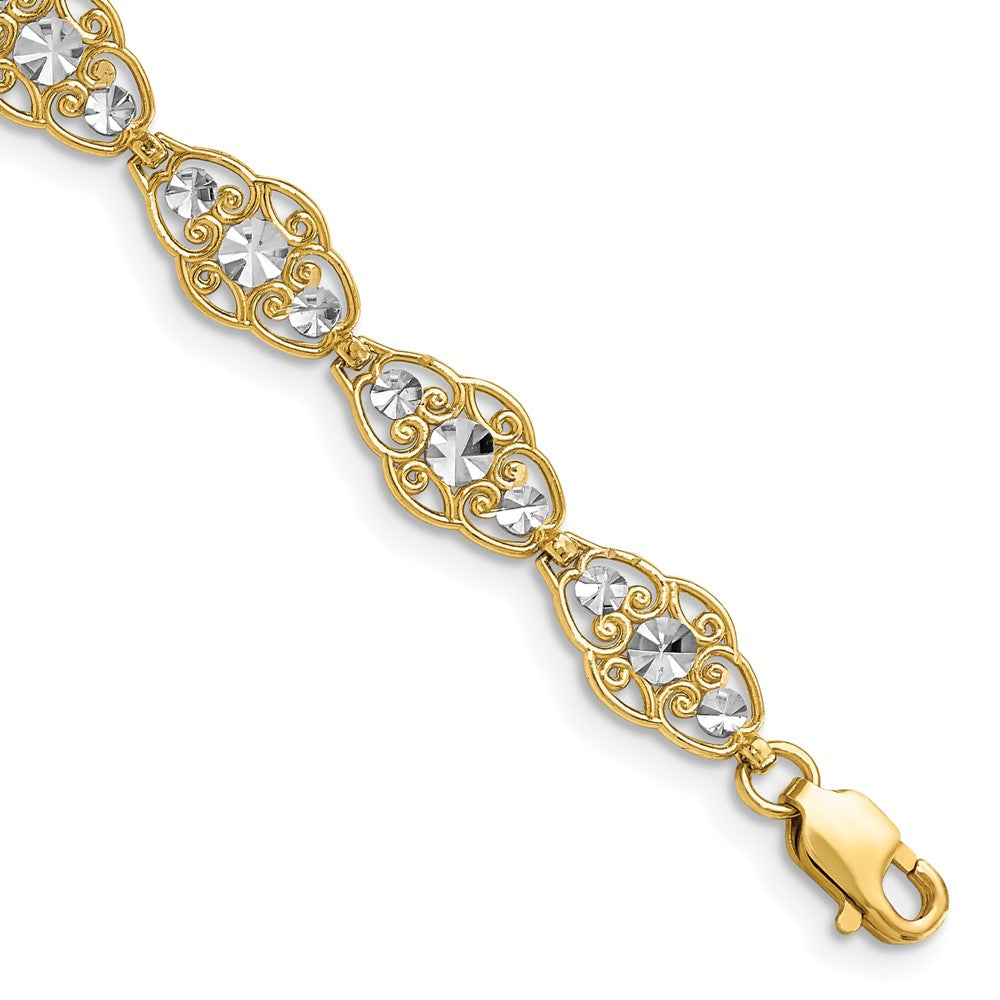 14k Yellow & Rhodium 7 mm Diamond-Cut Fancy Bracelet (5.75 grams)