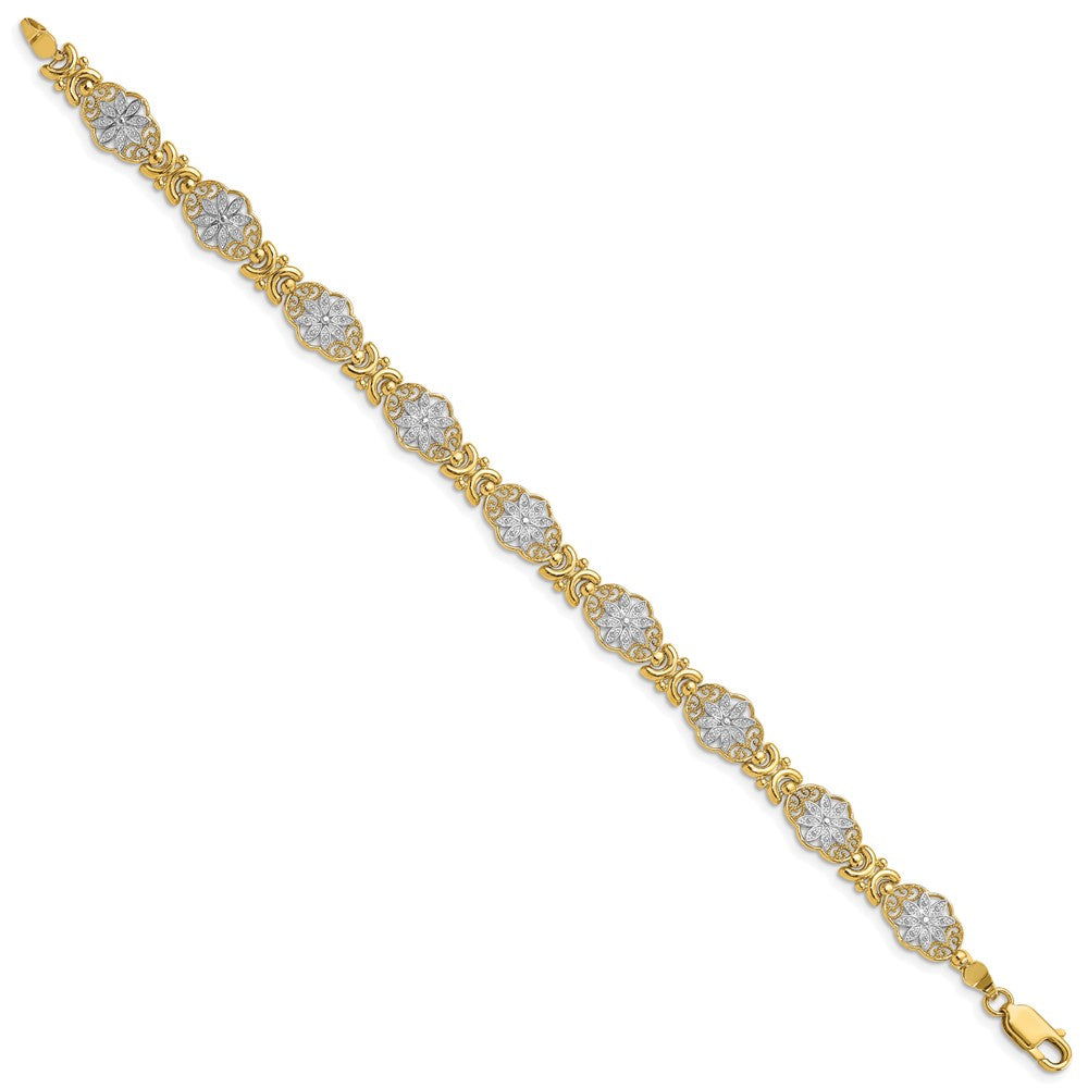 14k Yellow & Rhodium 8.25 mm Flower in Bracelet (6.55 grams)