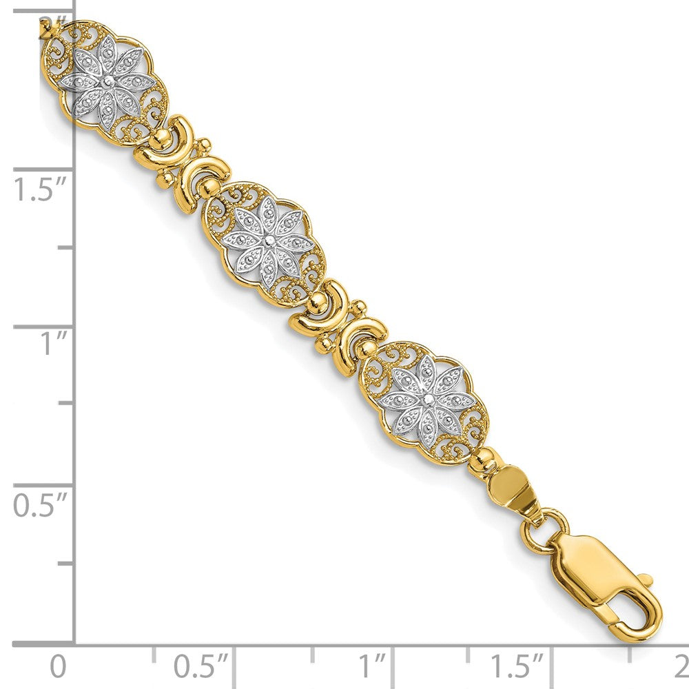 14k Yellow & Rhodium 8.25 mm Flower in Bracelet (6.55 grams)