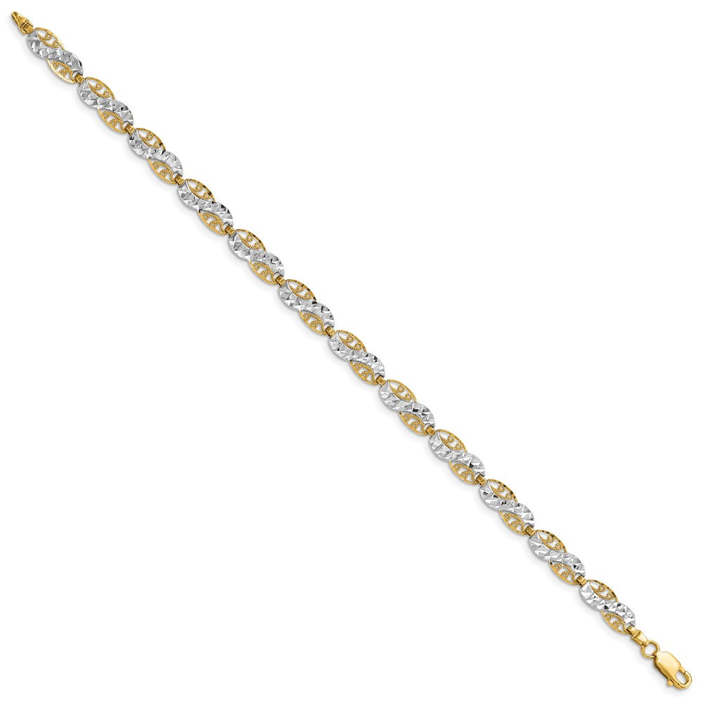14k Yellow & Rhodium 5.3 mm Diamond-Cut Filigree Link Bracelet (5.15 grams)