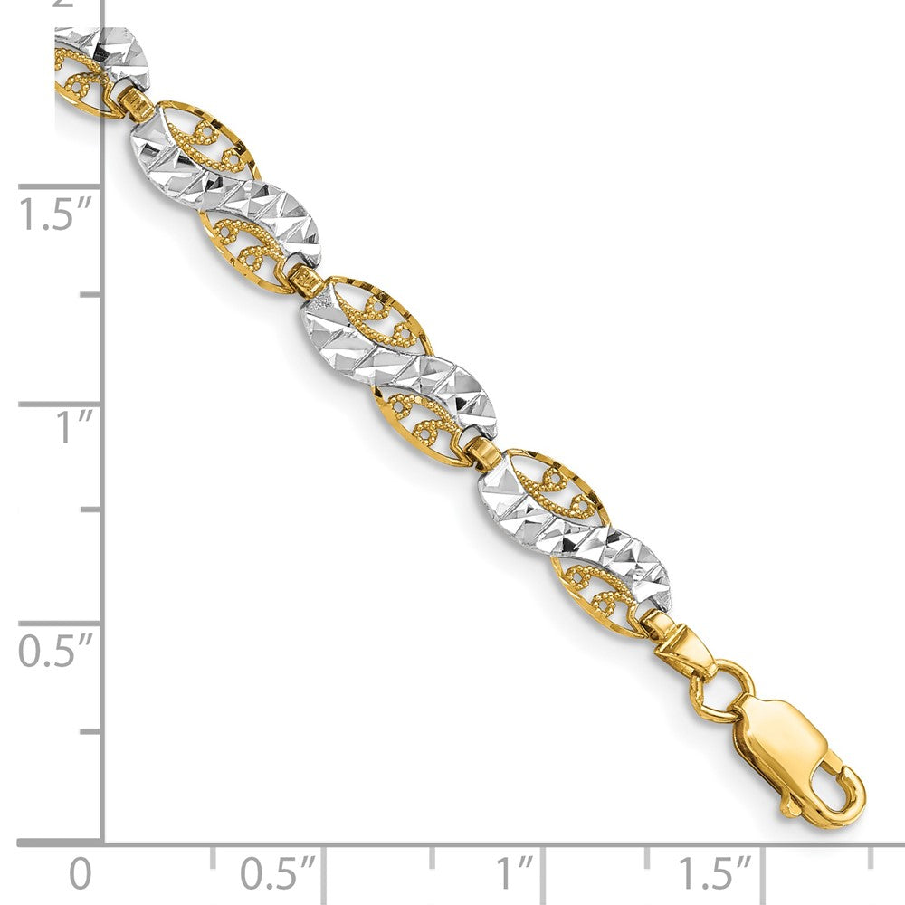 14k Yellow & Rhodium 5.3 mm Diamond-Cut Filigree Link Bracelet (5.15 grams)