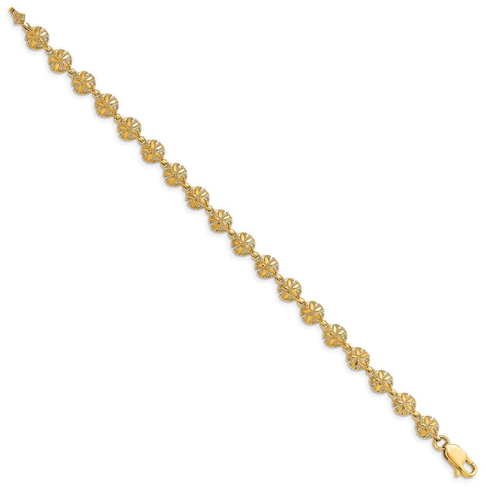 14k Yellow Gold 6.1 mm Polished /Textured Mini Sand Dollar Bracelet (5.33 grams)