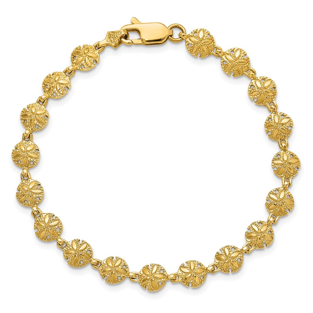 14k Yellow Gold 6.1 mm Polished /Textured Mini Sand Dollar Bracelet (5.33 grams)
