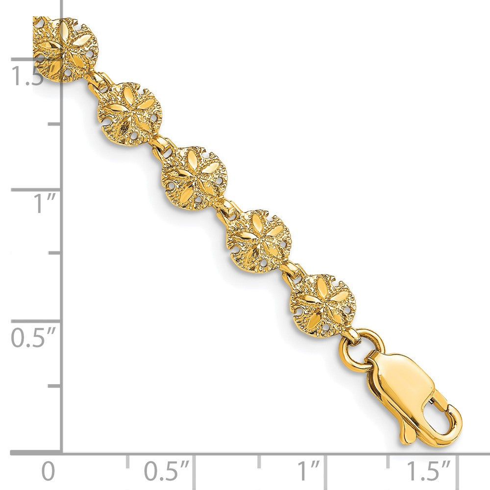 14k Yellow Gold 6.1 mm Polished /Textured Mini Sand Dollar Bracelet (5.33 grams)