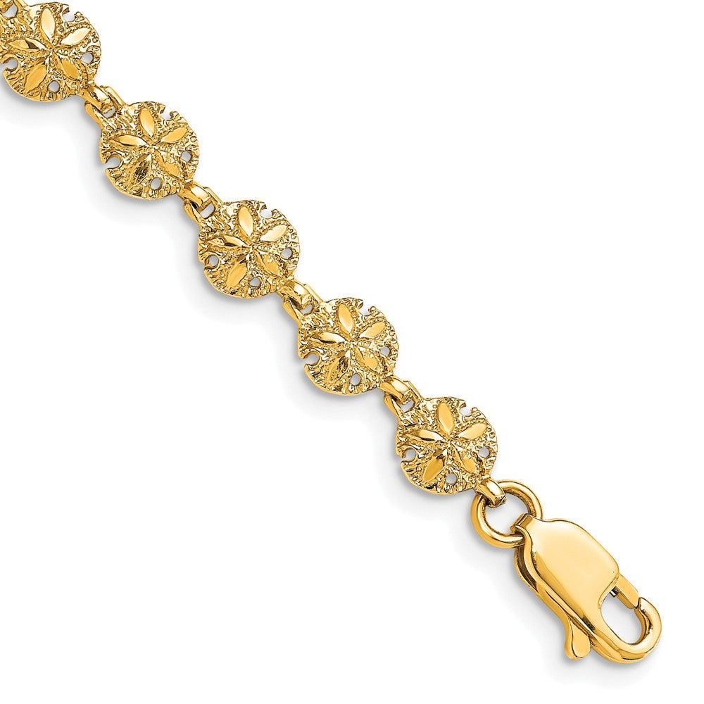 14k Yellow Gold 6.1 mm Polished /Textured Mini Sand Dollar Bracelet (5.33 grams)