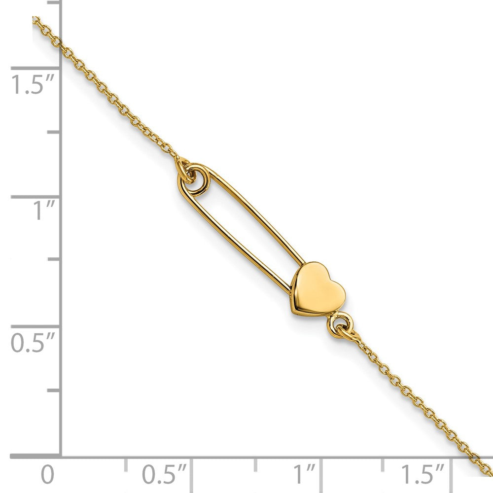 14K Safety Pin with Heart 7 inch Bracelet (1.45 grams)