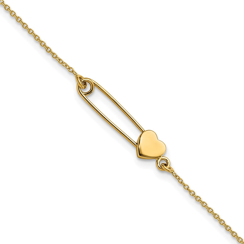 14K Safety Pin with Heart 7 inch Bracelet (1.45 grams)