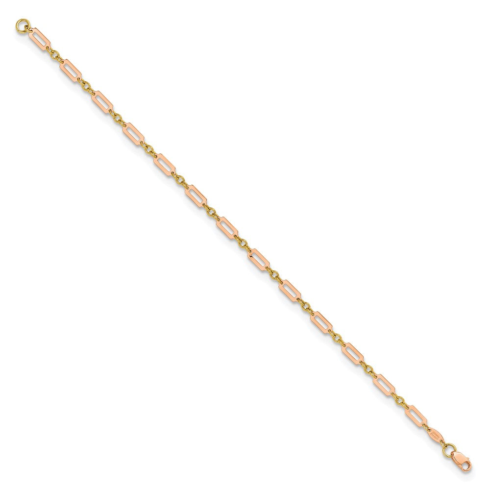14k Two-tone 3.2 mm Polished Fancy Rectangle Link in Bracelet (2.7 grams)