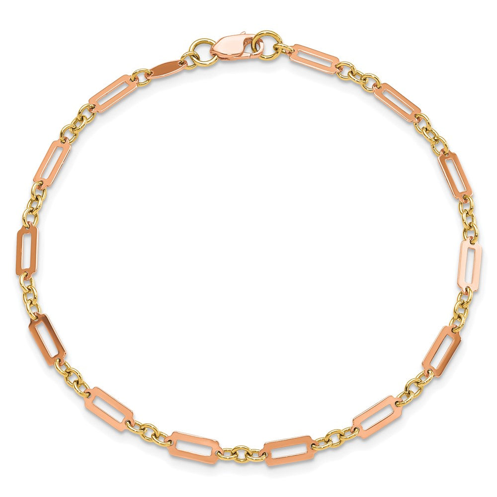 14k Two-tone 3.2 mm Polished Fancy Rectangle Link in Bracelet (2.7 grams)
