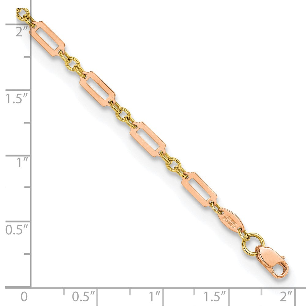 14k Two-tone 3.2 mm Polished Fancy Rectangle Link in Bracelet (2.7 grams)