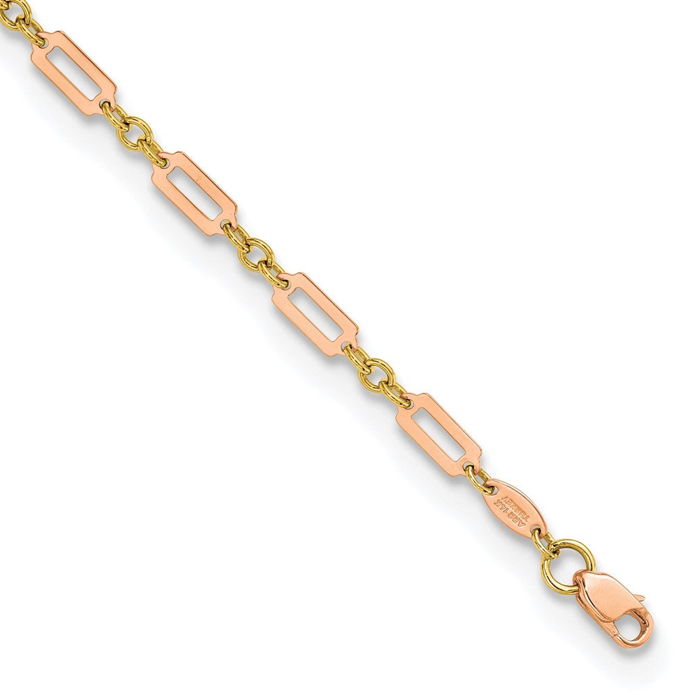 14k Two-tone 3.2 mm Polished Fancy Rectangle Link in Bracelet (2.7 grams)