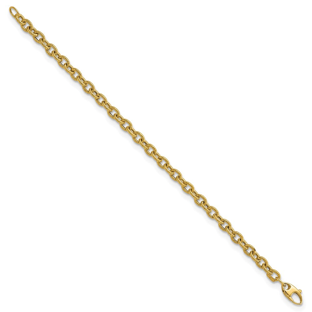 14k Yellow Gold 5 mm Polished and Textured Cable Link in Bracelet (3.04 grams)