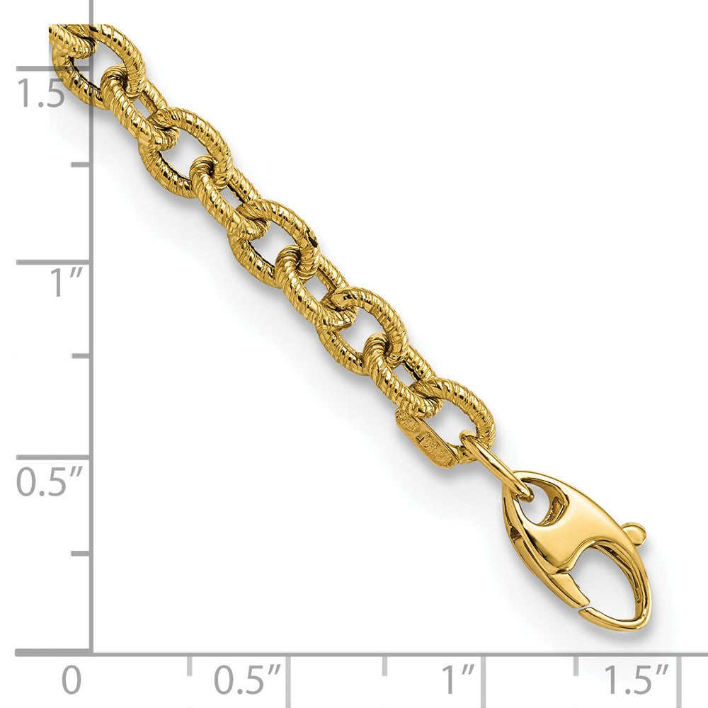 14k Yellow Gold 5 mm Polished and Textured Cable Link in Bracelet (3.04 grams)