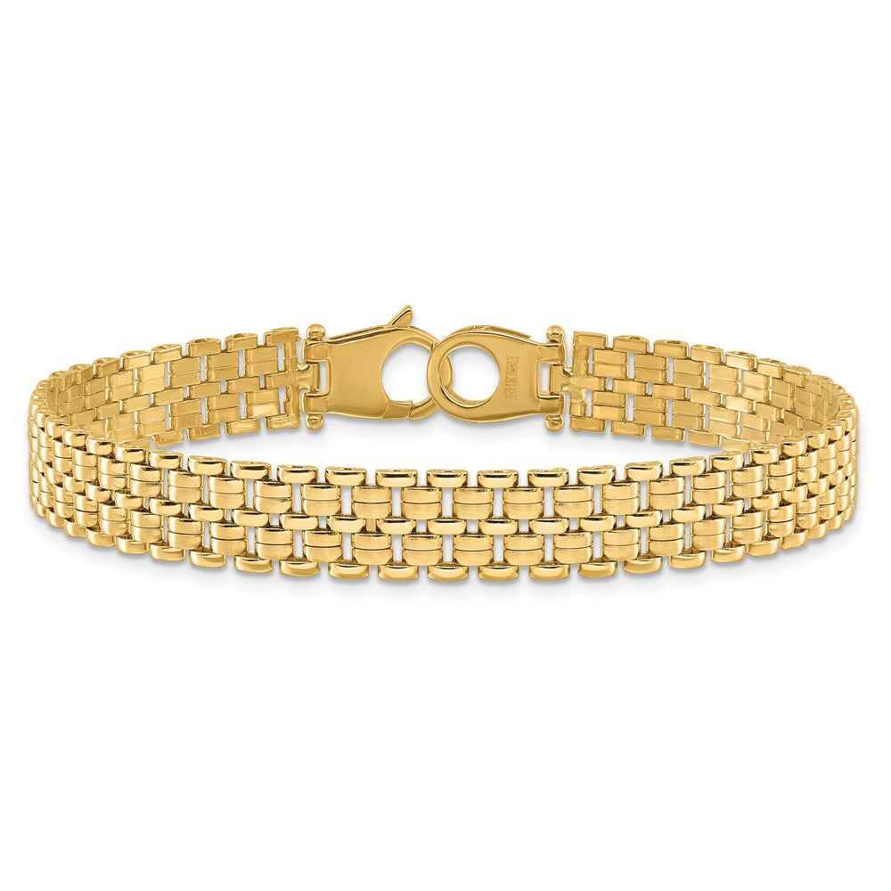 14k Yellow Gold 8.4 mm Brushed and Polished Basket Weave Pattern in Bracelet (12.41 grams)