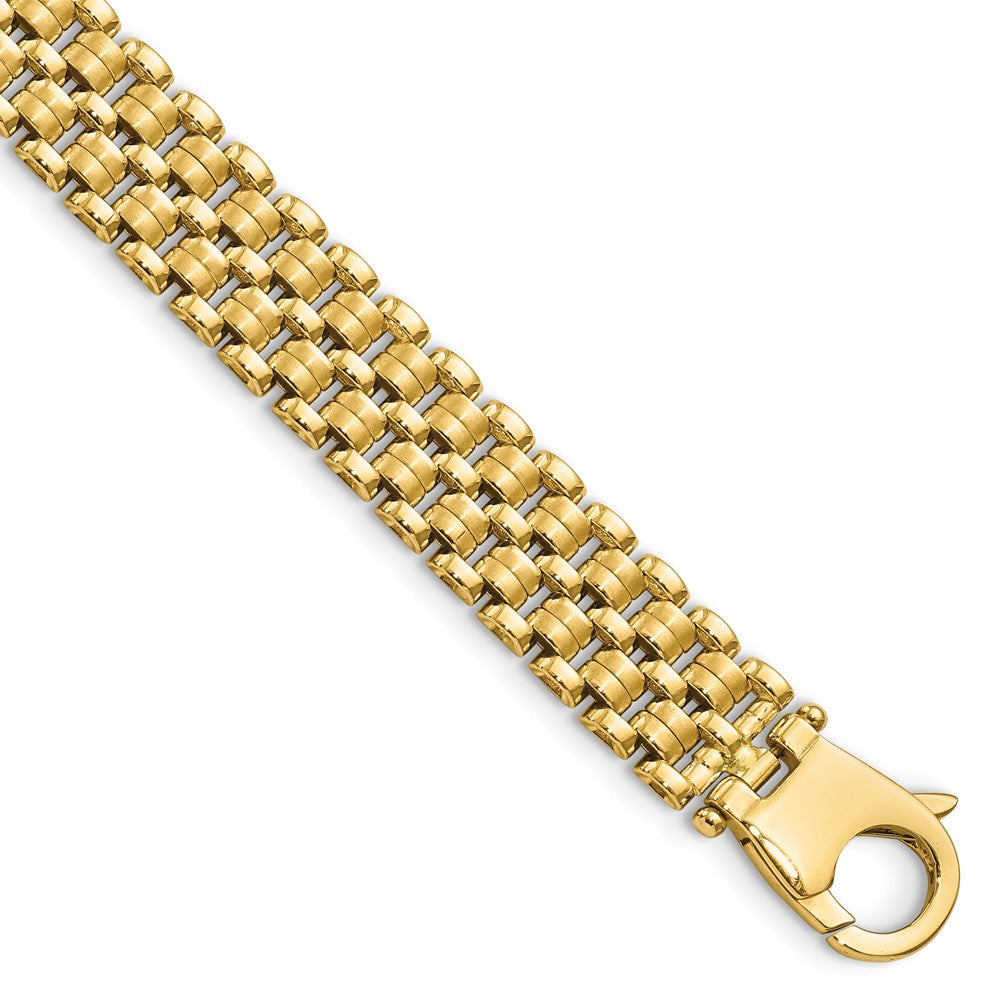 14k Yellow Gold 8.4 mm Brushed and Polished Basket Weave Pattern in Bracelet (12.41 grams)