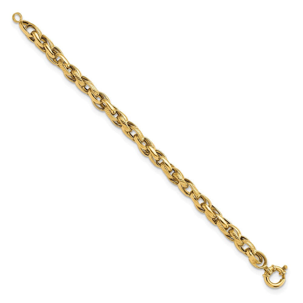 14k Yellow Gold 7.31 mm Polished and Textured Link in Bracelet (8.01 grams)