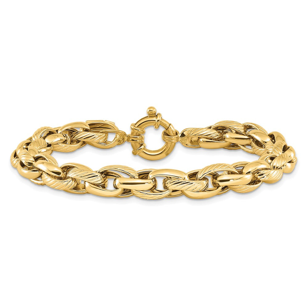 14k Yellow Gold 7.31 mm Polished and Textured Link in Bracelet (8.01 grams)
