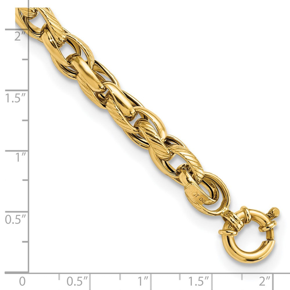 14k Yellow Gold 7.31 mm Polished and Textured Link in Bracelet (8.01 grams)