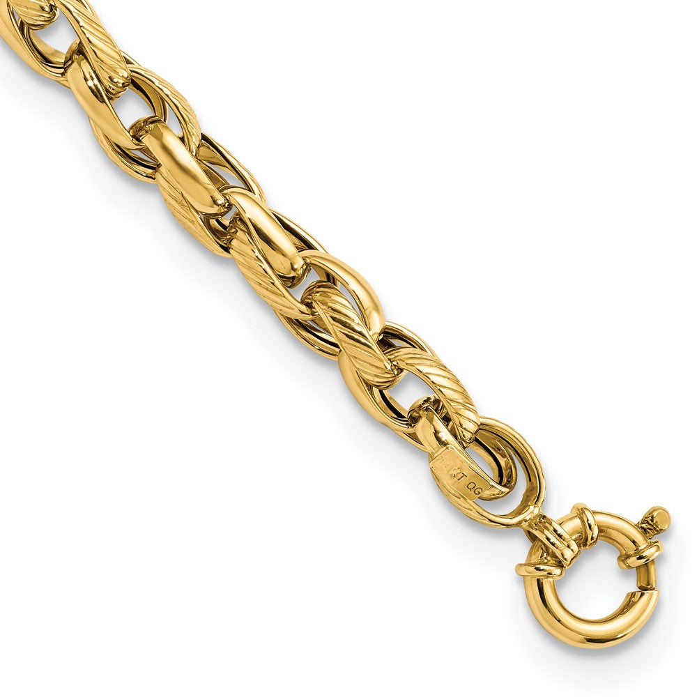 14k Yellow Gold 7.31 mm Polished and Textured Link in Bracelet (8.01 grams)