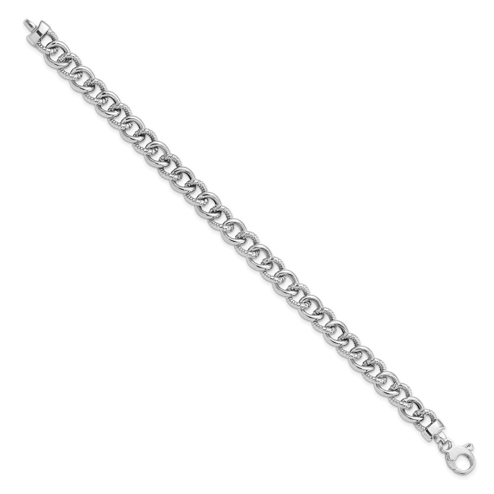 14k White Gold 8 mm Polished And Textured Link Bracelet (8.2 grams)