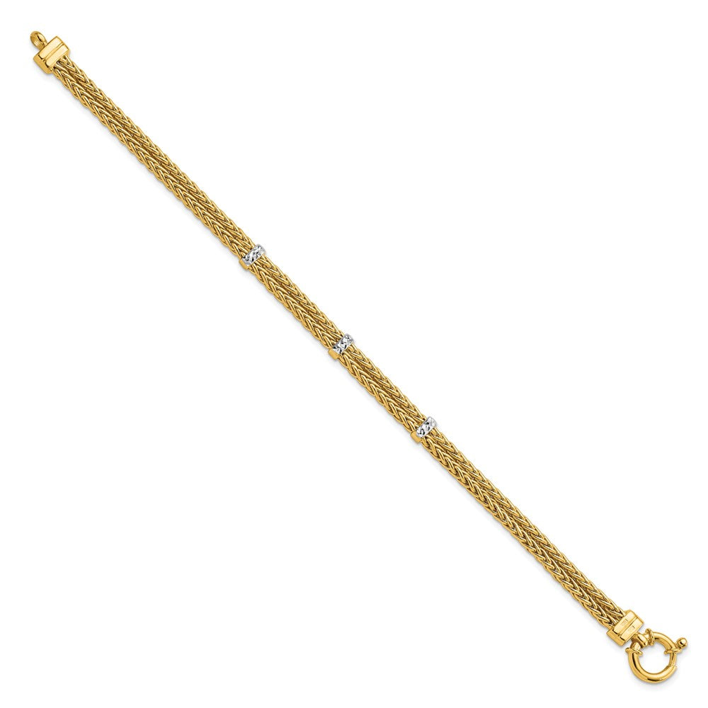 14k Yellow & Rhodium 5.9 mm Polished Double Wheat Chain Bracelet (7.26 grams)