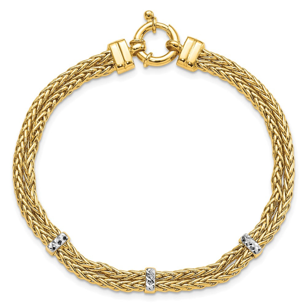14k Yellow & Rhodium 5.9 mm Polished Double Wheat Chain Bracelet (7.26 grams)