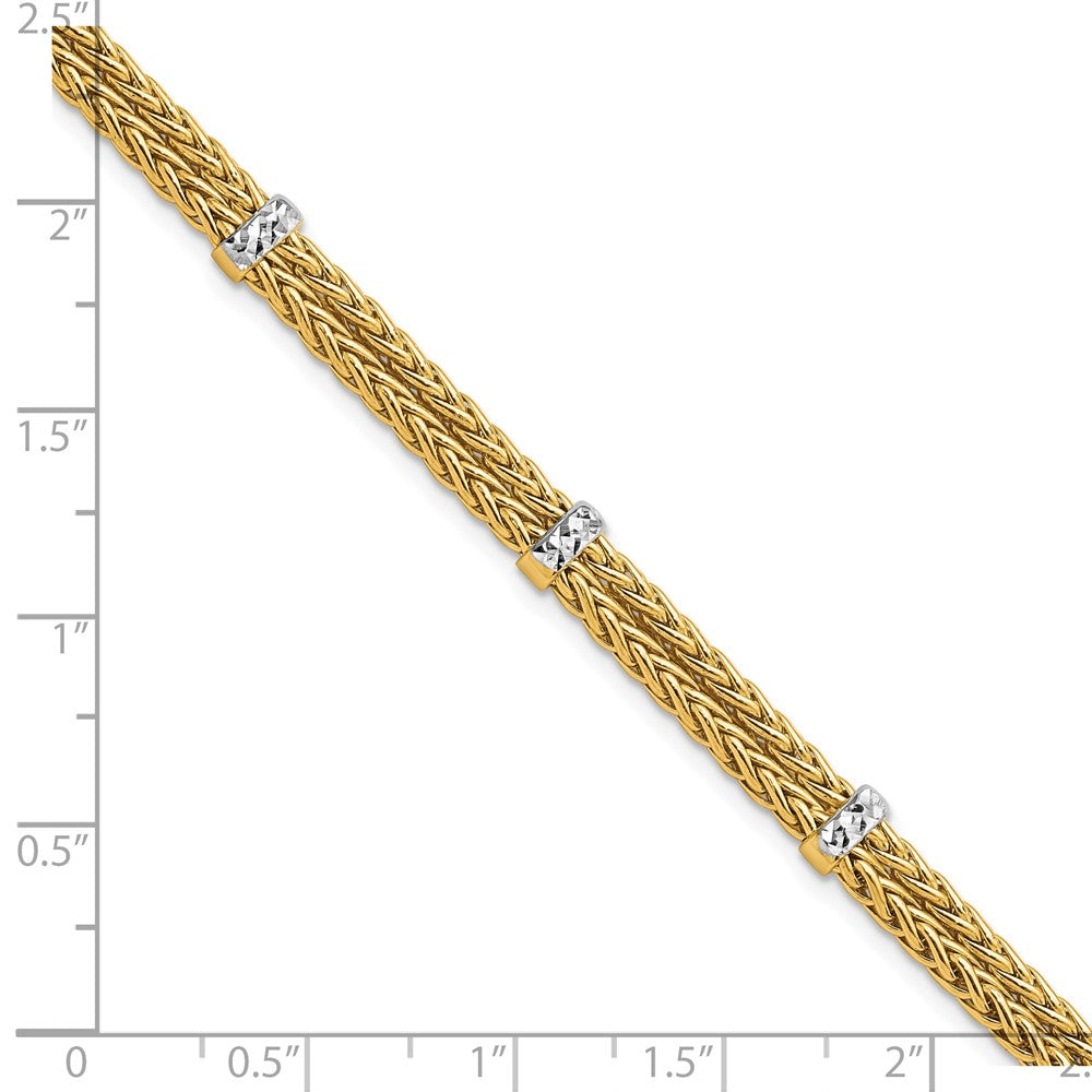 14k Yellow & Rhodium 5.9 mm Polished Double Wheat Chain Bracelet (7.26 grams)