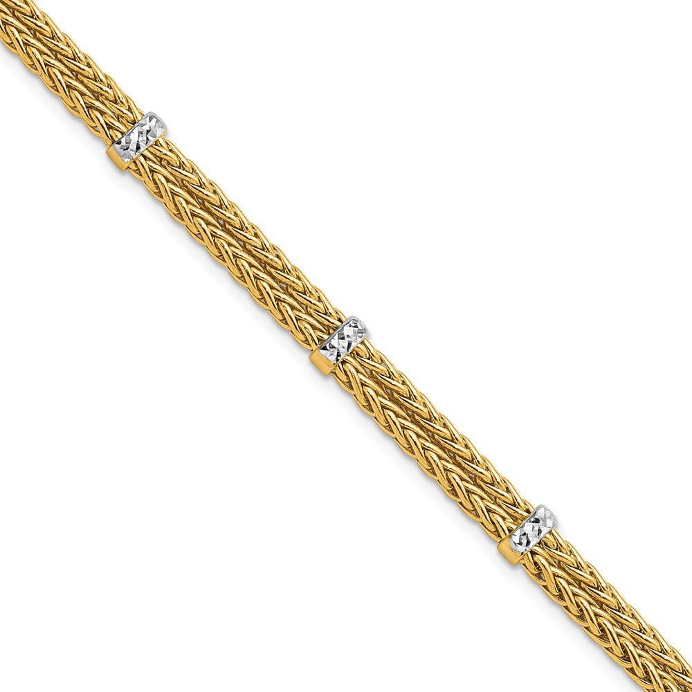 14k Yellow & Rhodium 5.9 mm Polished Double Wheat Chain Bracelet (7.26 grams)